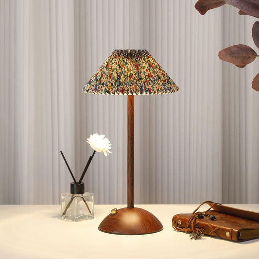 Rechargeable Retro Floral Table Lamp Walnut Base