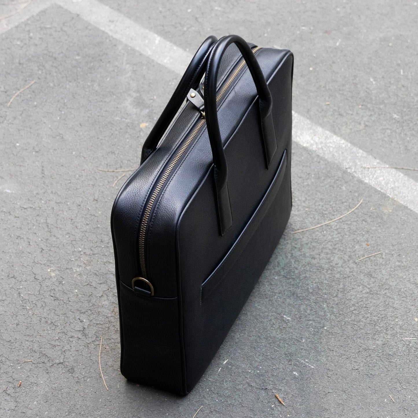 Black Leather Briefcase Bag With Trolley Sleeve