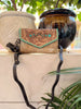 tooled leather hair on hide crossbody handbag