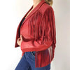 Women's Red Leather Fringe Jacket