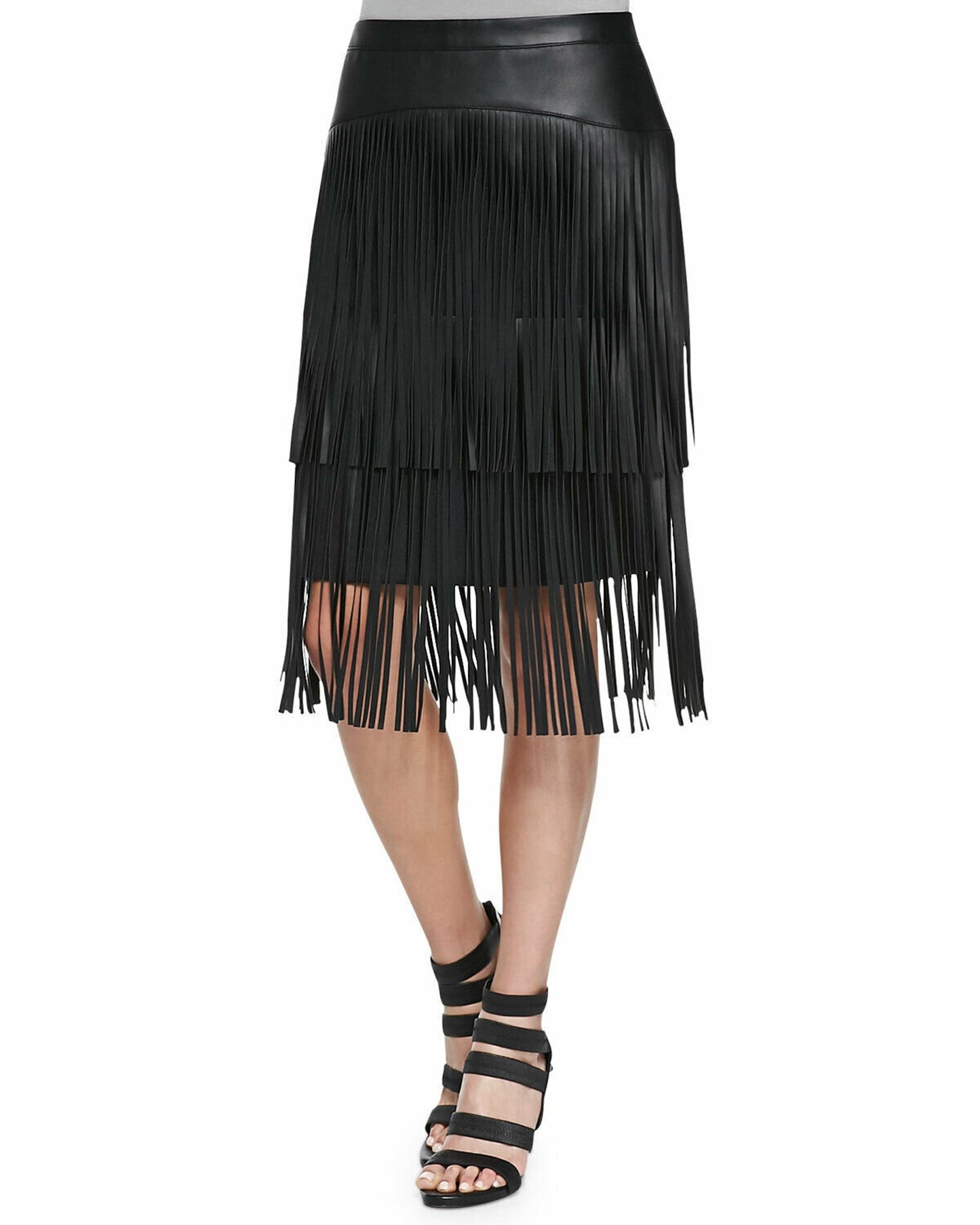 Real Leather Fringe Pencil Skirt