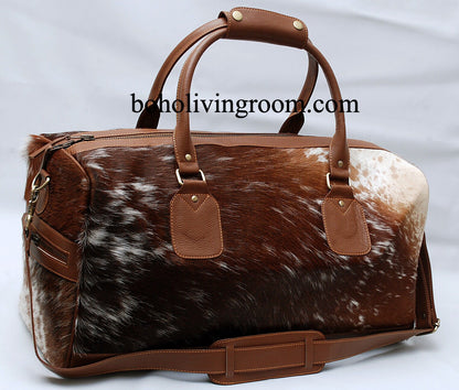 Cowhide Weekender Bag Dark Brown Black