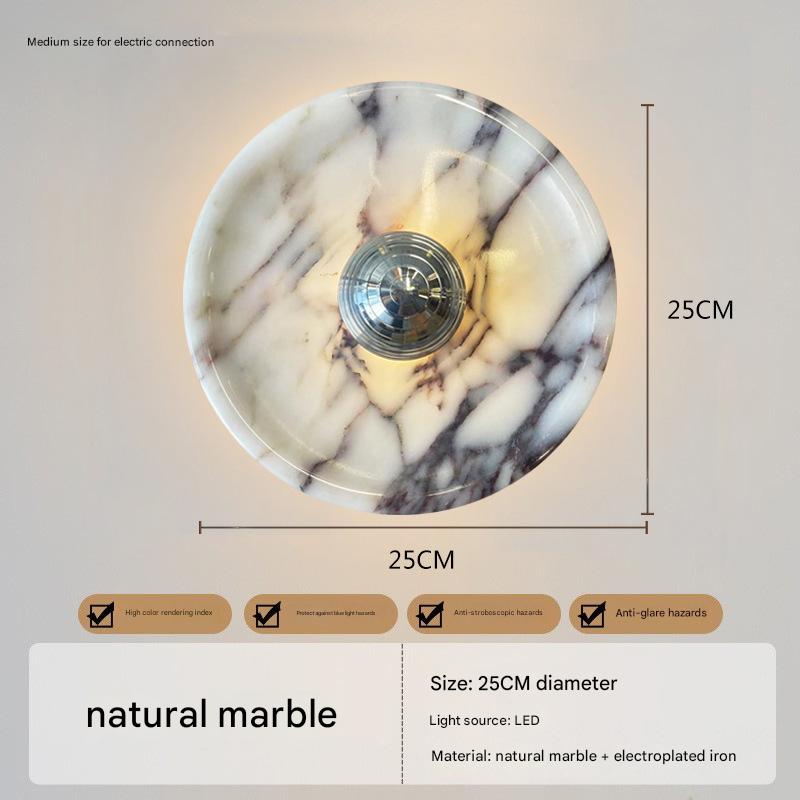 Round Natural Marble Wall Lamp Sconce for Bedroom & Living Room