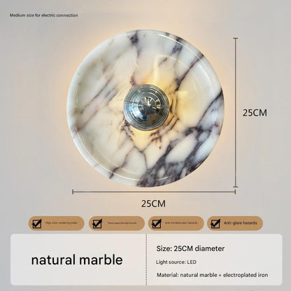 Round Natural Marble Wall Lamp Sconce for Bedroom & Living Room