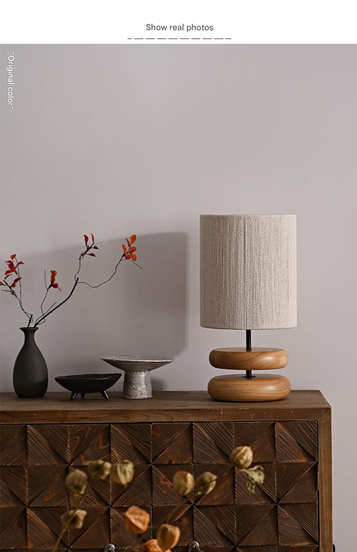 Wabi-sabi Solid Wood Table Lamp with Fabric Lampshade