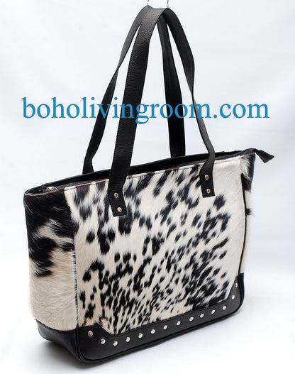 Black White Cowhide Leather Purse