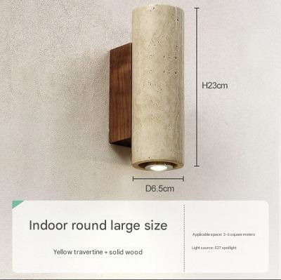 Yellow Travertine Wall Lamp Solid Wood Sconce