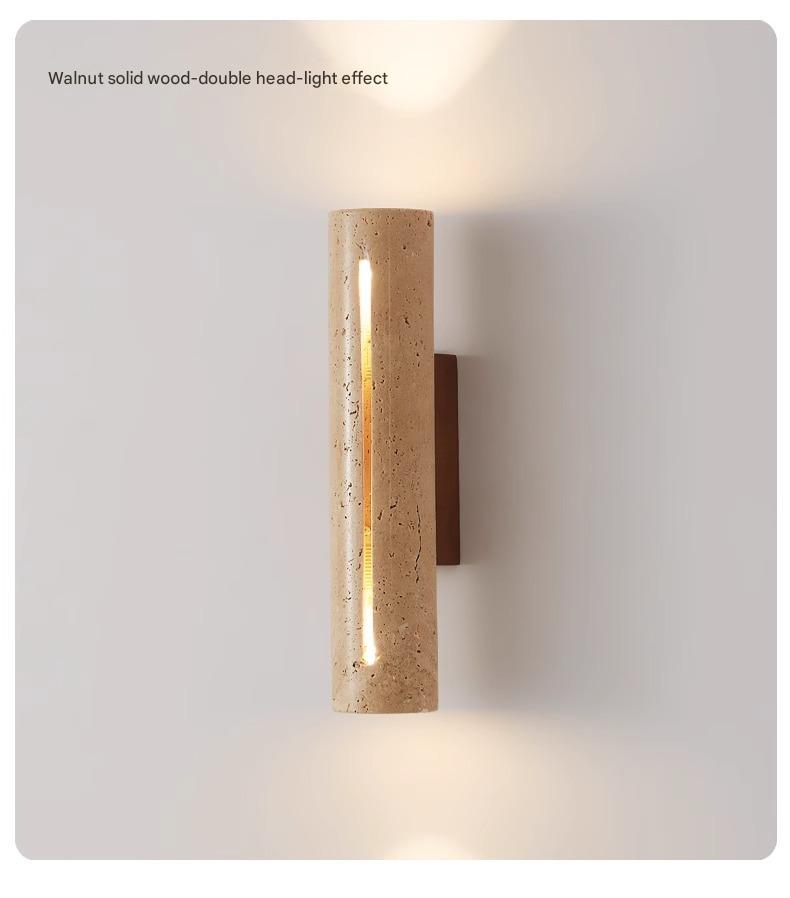 Travertine Wall Light Natural Stone and Walnut Wood Sconce