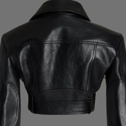 Black Cropped Leather Motorcycle Jacket