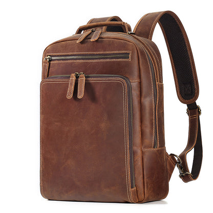 Men’s Leather Backpack with Trolley Sleeve 15.6-Inch Laptop