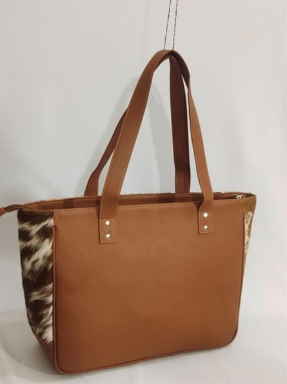 Large Brown White Cowhide Tote Purse