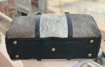 Hair On Cowhide Grey Weekender Bag