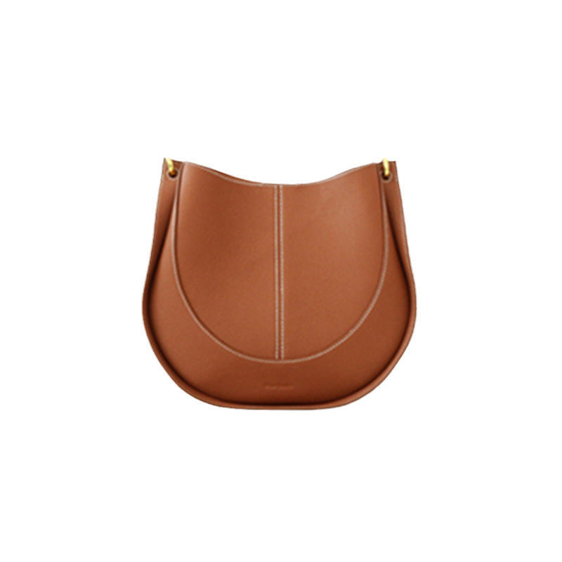 Curved Half Moon Genuine Leather Shoulder Bag