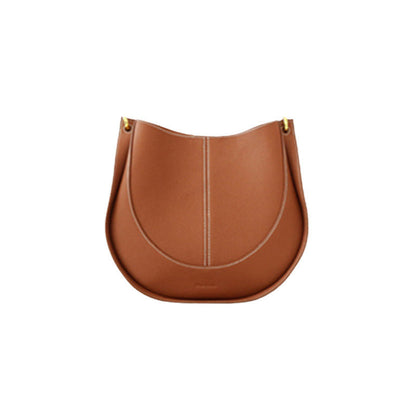 Curved Half Moon Genuine Leather Shoulder Bag
