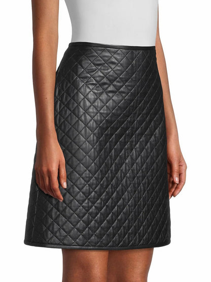 Handmade women quilted genuine leather skirt