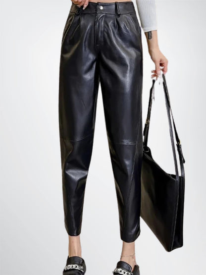 High Waisted Genuine Leather Pants Women