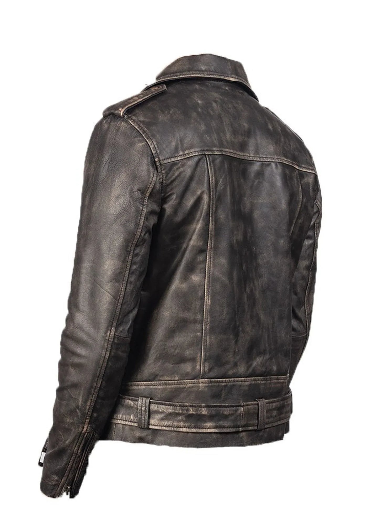 Men Distressed Leather Bomber Motorcycle Jacket