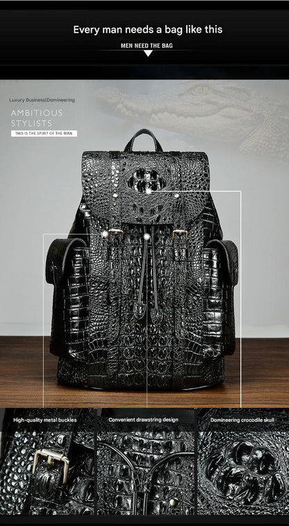 Men genuine crocodile leather backpack
