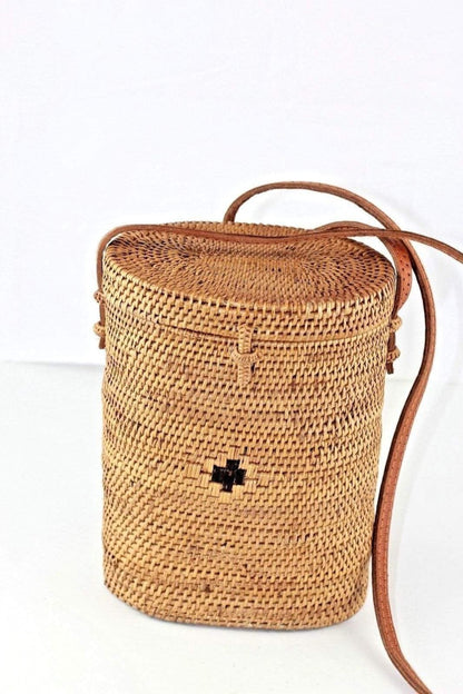 Natural Rattan Sling Bucket Bag