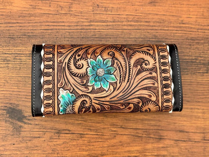 Tooled Leather Clutch Carved Leather Wristlet