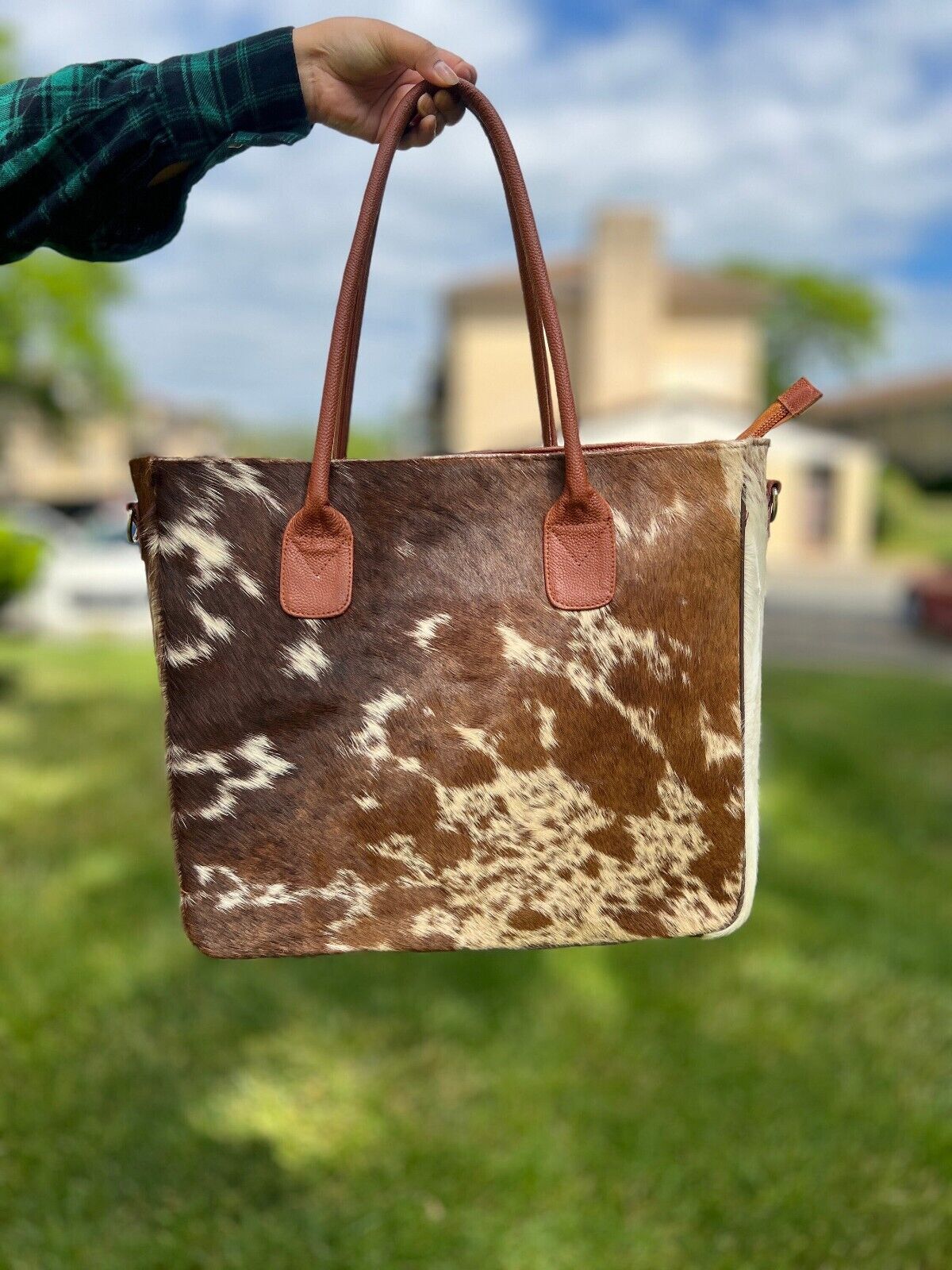 Cowhide Tote Bag Natural Real