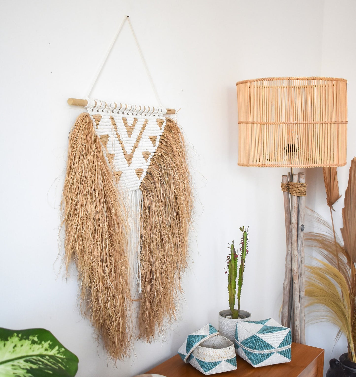 Raffia and Macrame Wall Hanging Living Room Decor