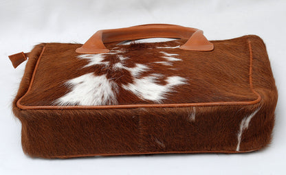 Cowhide Fur Shoulder Purse Brown White