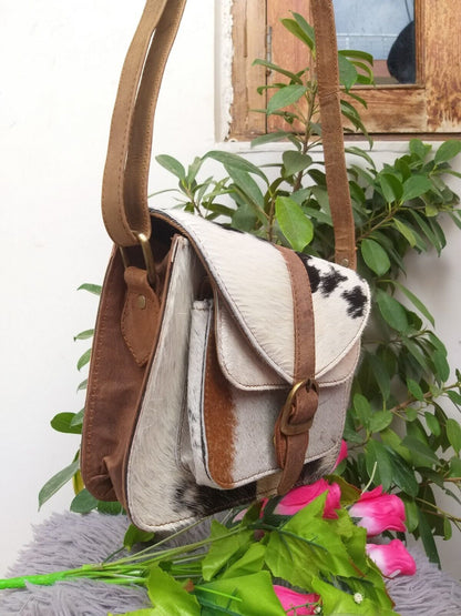 Real Cowhide Sling Bag Black White