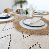 Natural Raffia fringed white placemat