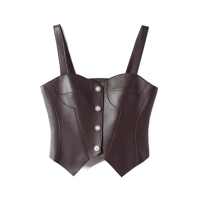 Brown Leather Slimming Vest For Women Slim Waist Suspender