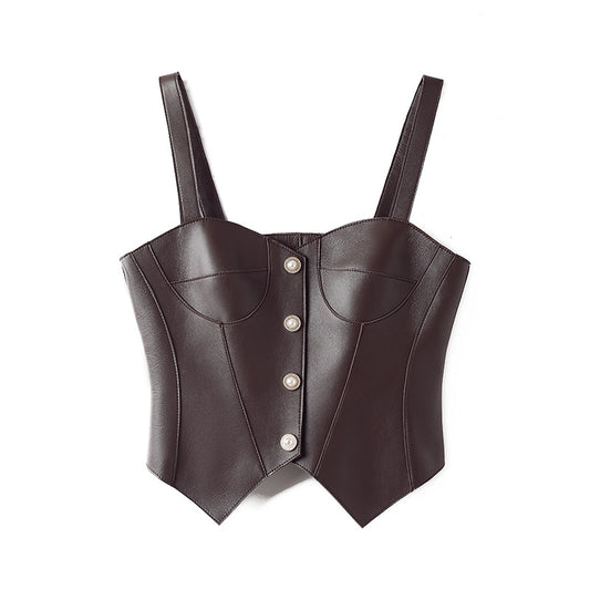 Brown Leather Slimming Vest For Women Slim Waist Suspender