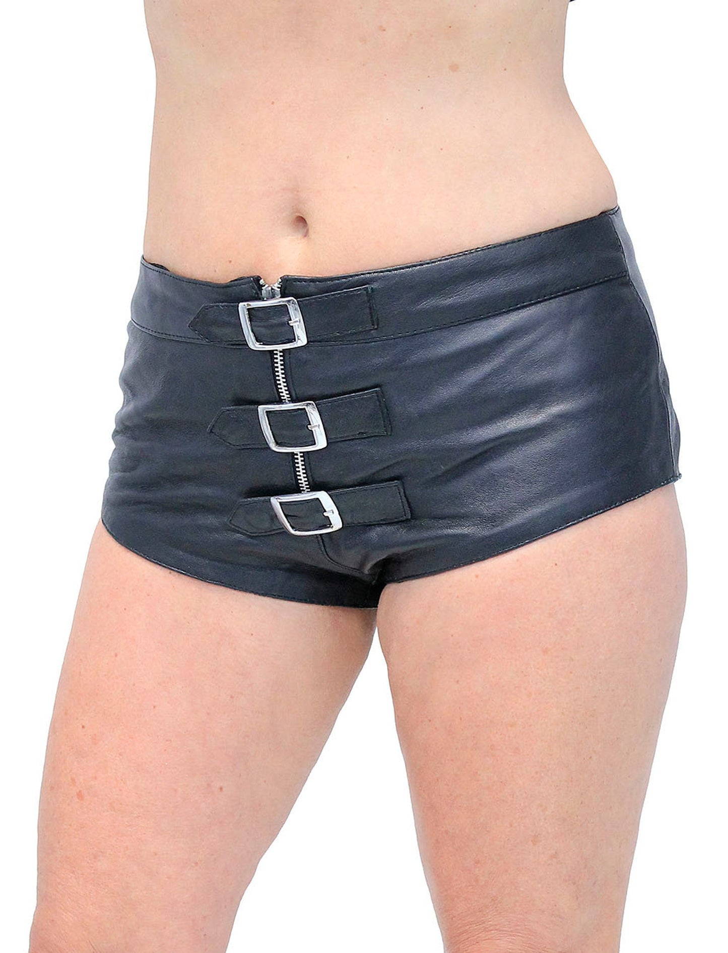 Buckle Front Leather Skimpy Hot Shorts