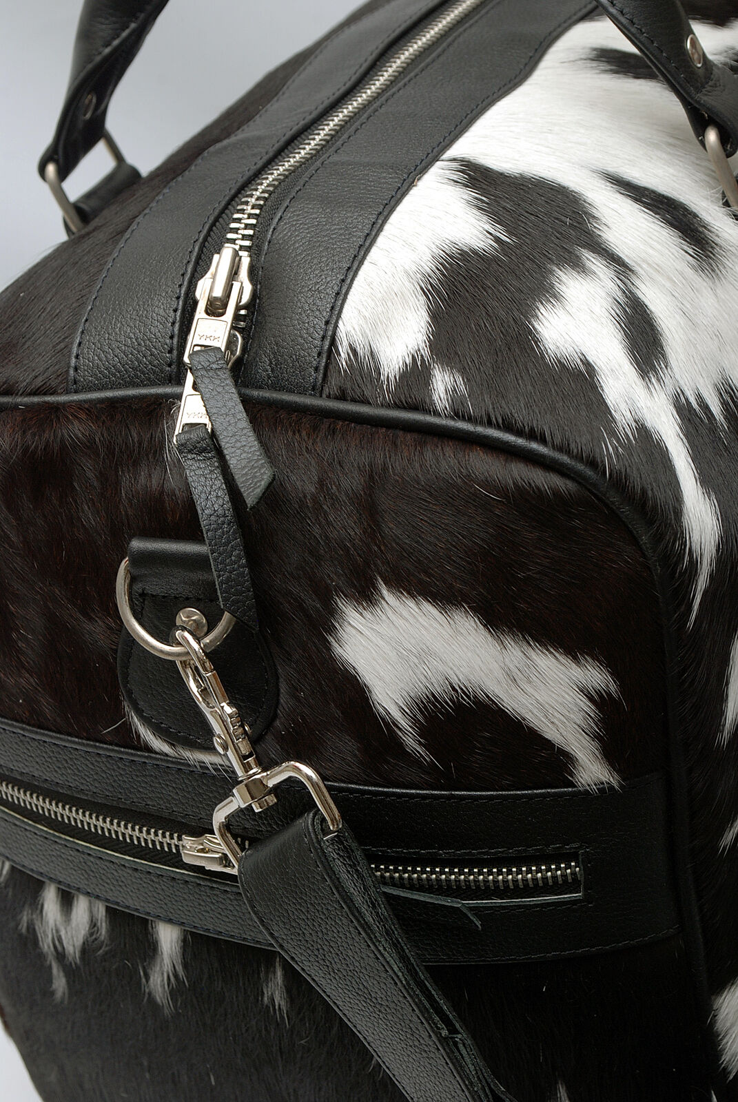 Black White Cowhide Travel Luggage Purse