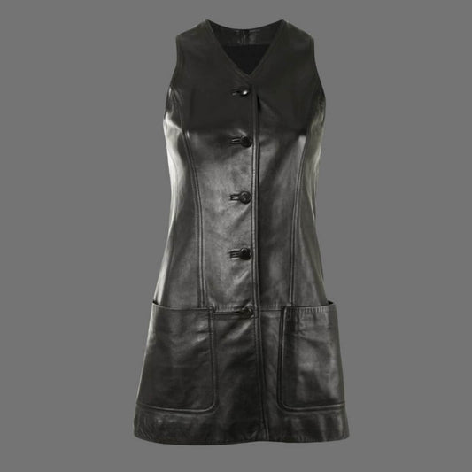 Long Genuine Leather Vest Women