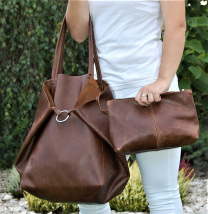 Classic Dark Brown Leather Tote Bag