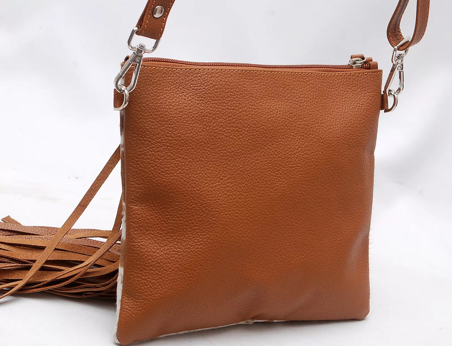 Brown White Leather Cowhide Sling Purse