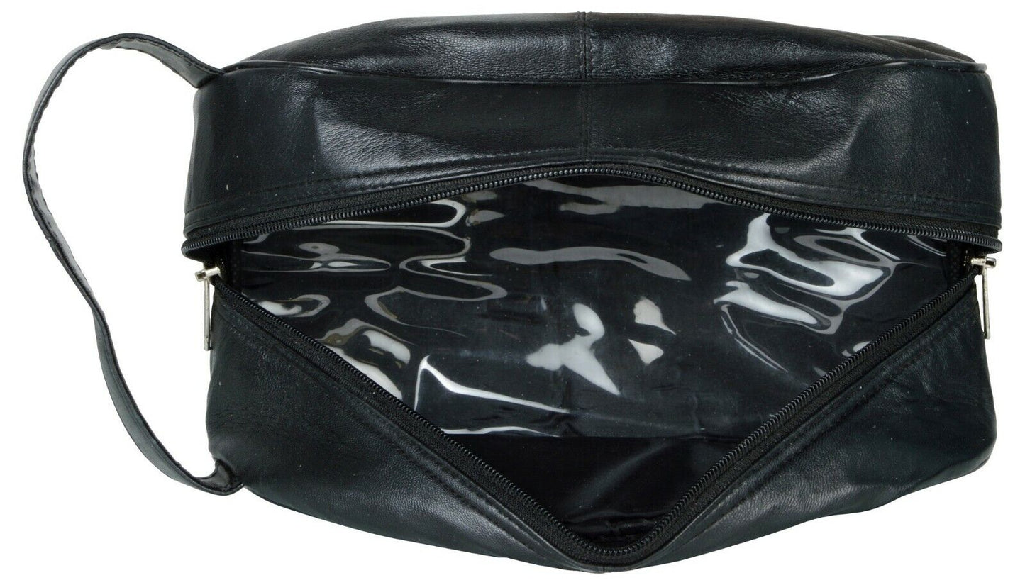 Mens toiletry leather bag with zipper case