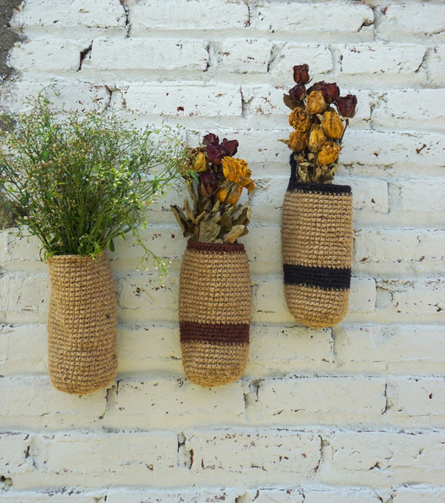 Jute Crochet hanging basket for dried flowers