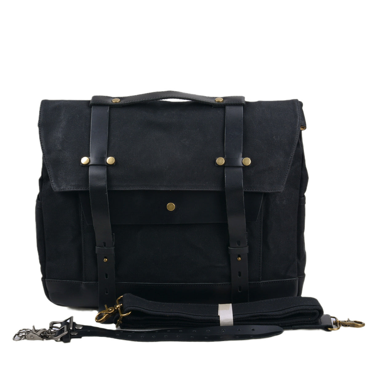 Canvas Motorcycle Saddlebag with Waxed Finish and Cowhide Leather Straps 4