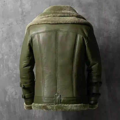 Green Bomber Aviator Leather Jacket