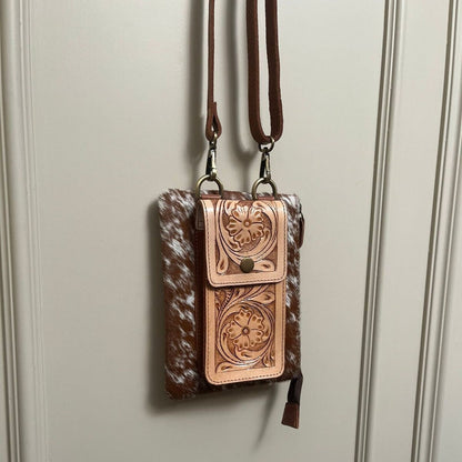 Tooled Cowhide Crossbody Purse Leather