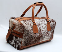 Cowhide Weekender Bag Speckled Brown White