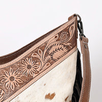 Brown White Cowhide Tooled Leather Purse
