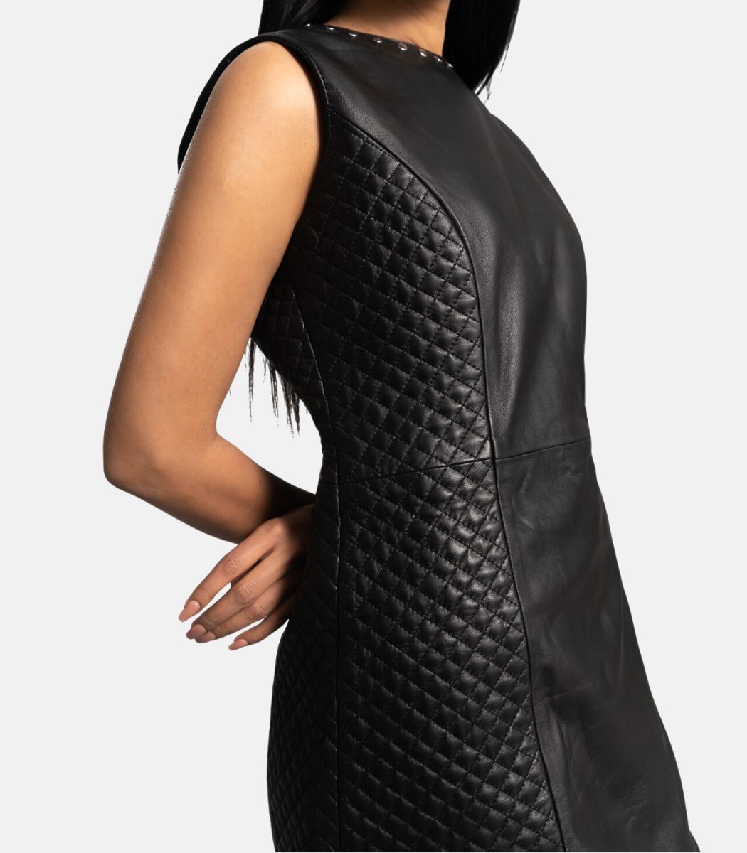 Genuine Leather Black Dress For Women