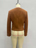 Brown Faux Suede Jacket Womens with Gold Buttons
