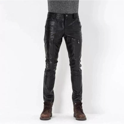 Men's Genuine Leather Black Pants Trouser