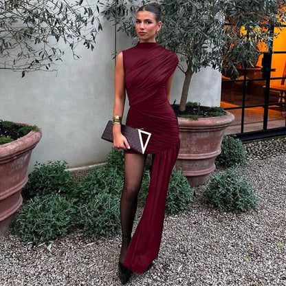 Slim fit pleated ribbon evening dress 4 S