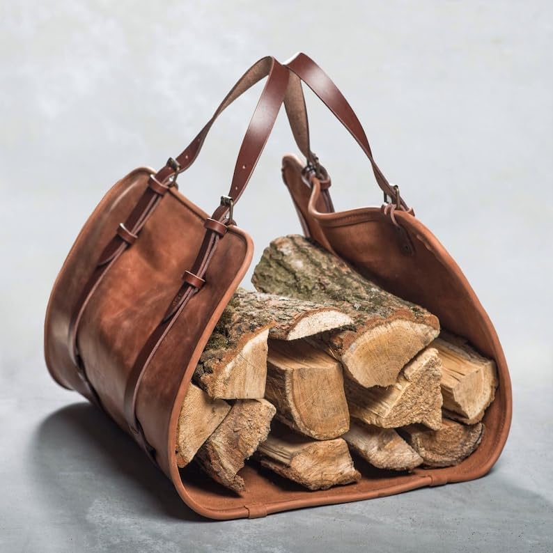 Leather Firewood Carrier with Handles