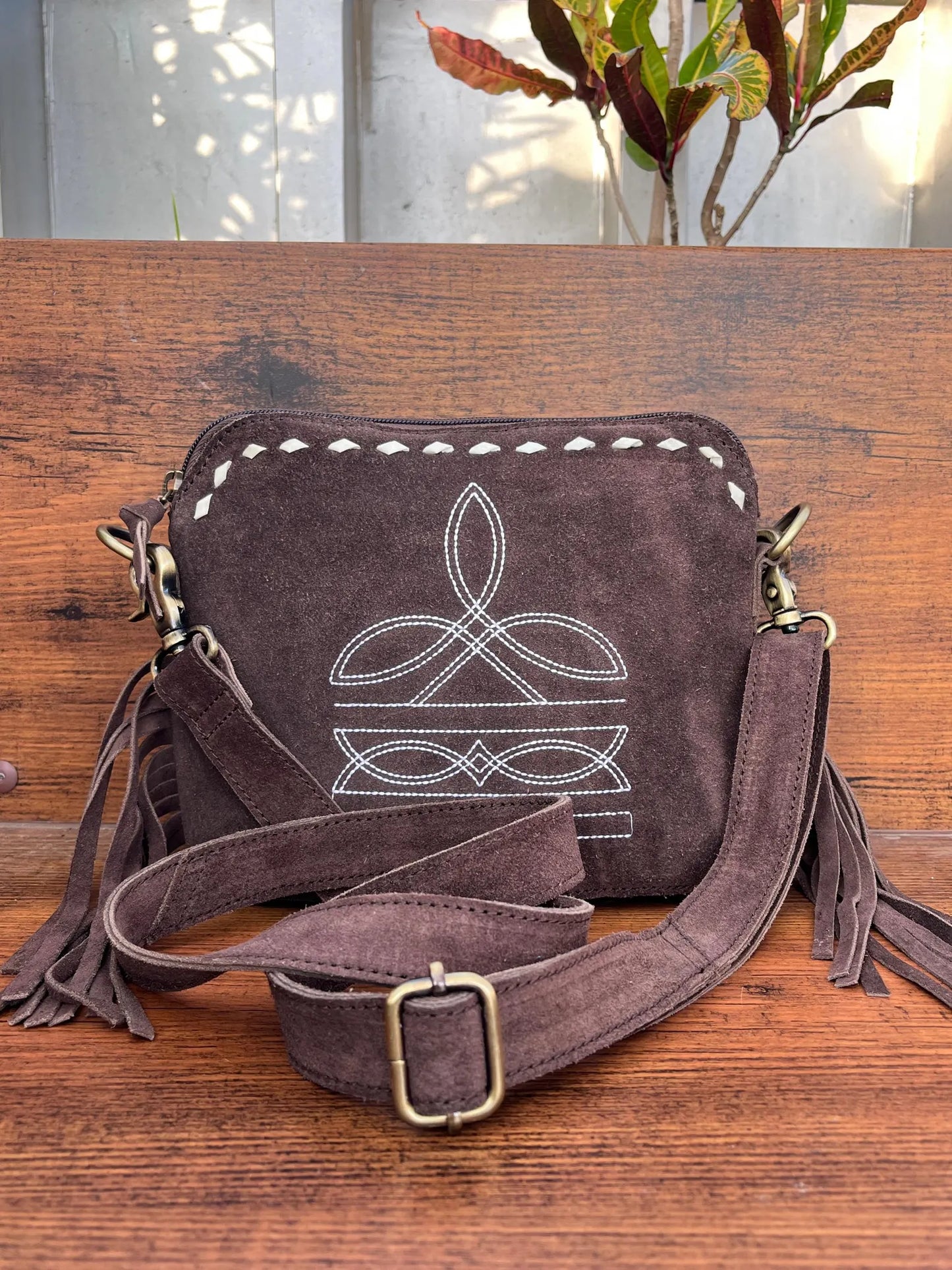 Embroided Suede Crossbody Bag