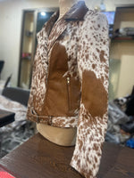 Genuine brown and white cow skin jacket